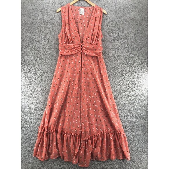 Haute Project Top Women Large Pink Floral Midi Prairie Sleeveless Kimono Open - Picture 1 of 13